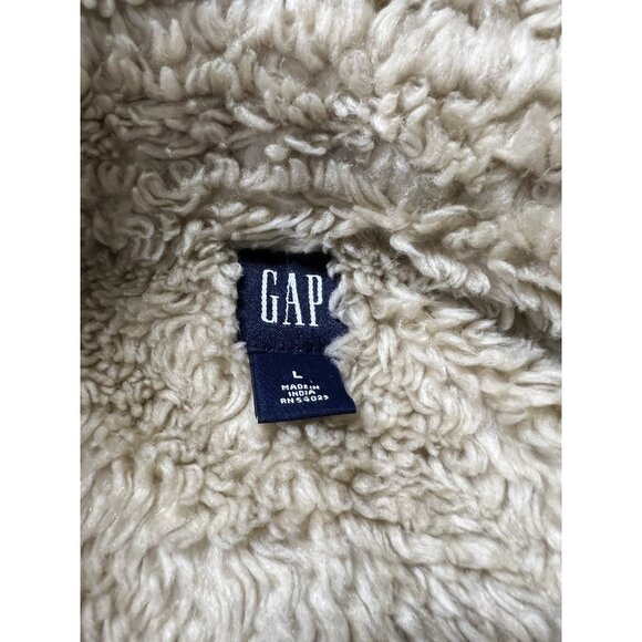 Vtg GAP Women’s Large Ivory Insulated Sherpa Lined Trucker Velour Y2K Jacket - Picture 10 of 10